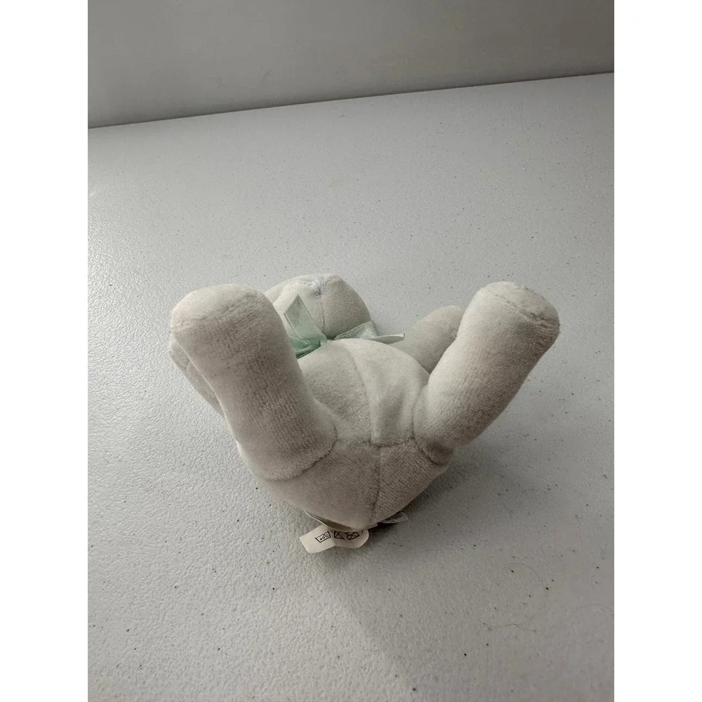 Ralph Lauren Teddy Bear Rattle Plush Stuffed Animal Light Blue Mint Bow 6 inch